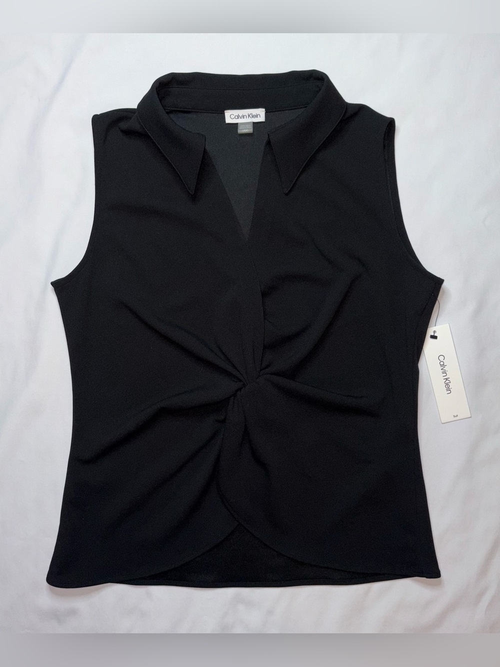 Calvin Klein Black Sleeveless Twist Front Blouse Top Size Large NWT